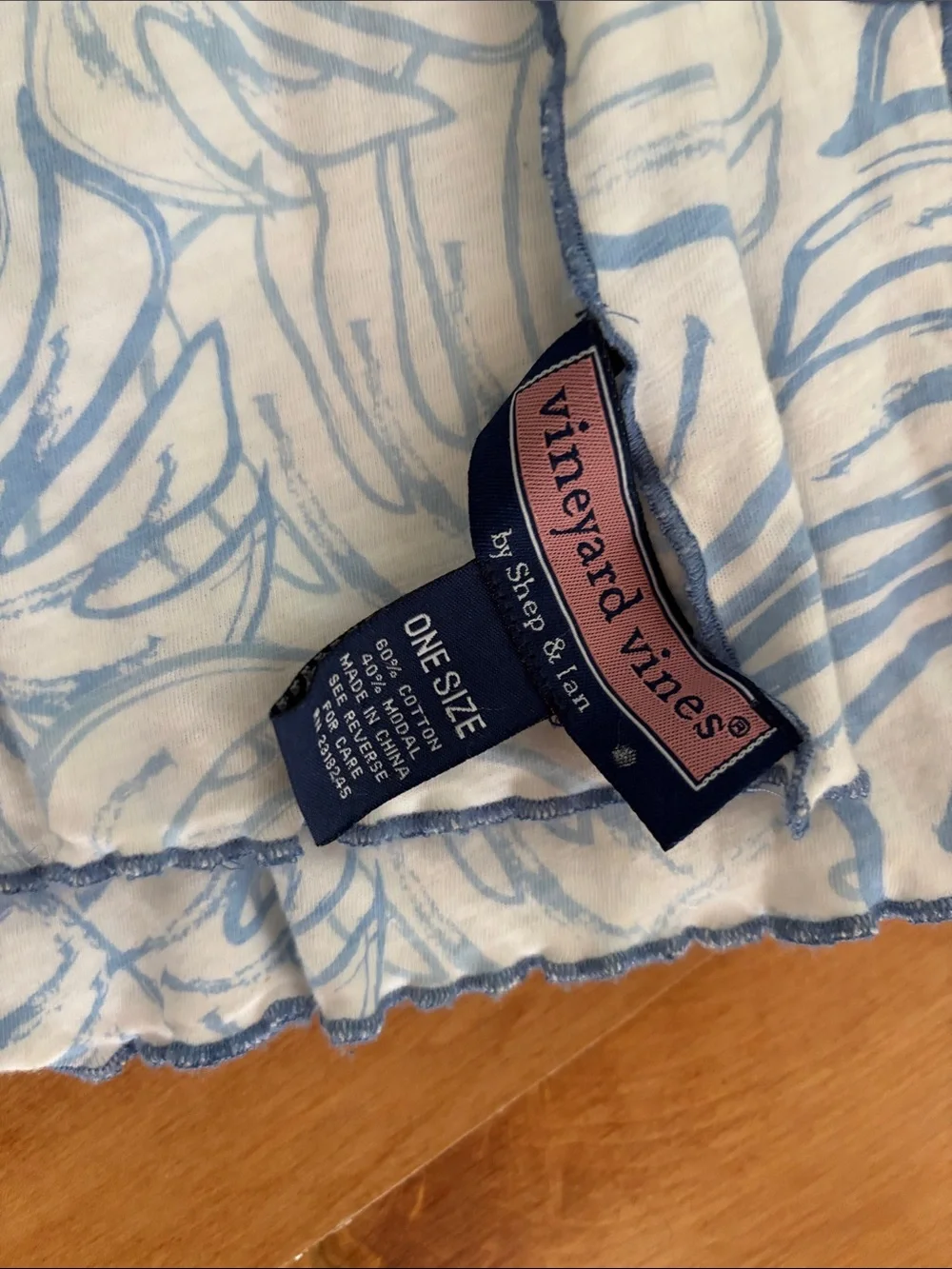 Vineyard Vines White Scarf with Light Blue Leaf Motif